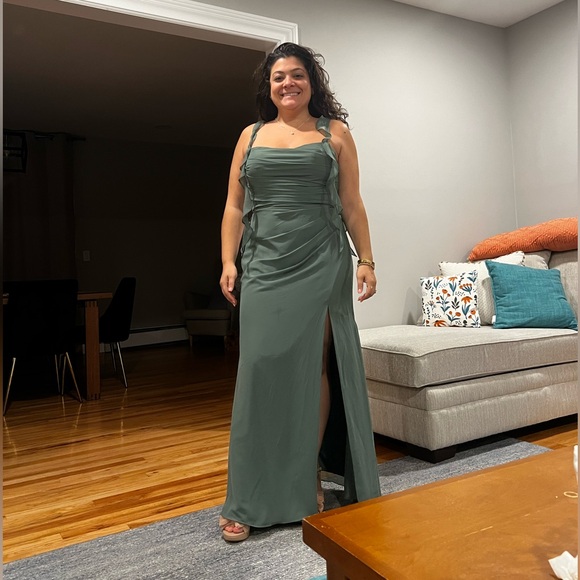 Sweetheart pleated ruffle chiffon mermaid dress - size, 10A - color, Eucalyptus - Picture 11 of 11